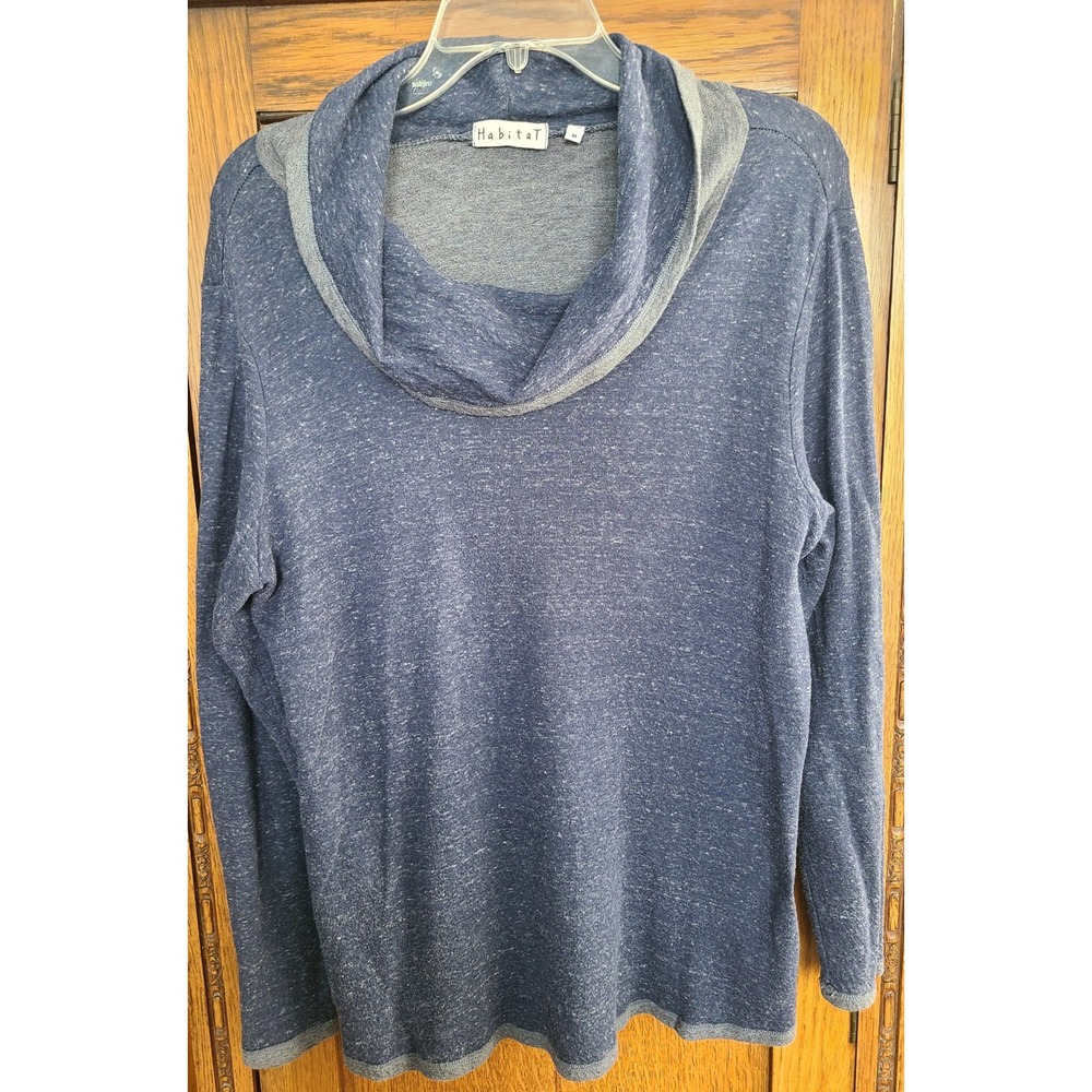 Habitat Blue Heathered Cowl Neck Long Sleeve Top Style 38315 Womens Medium